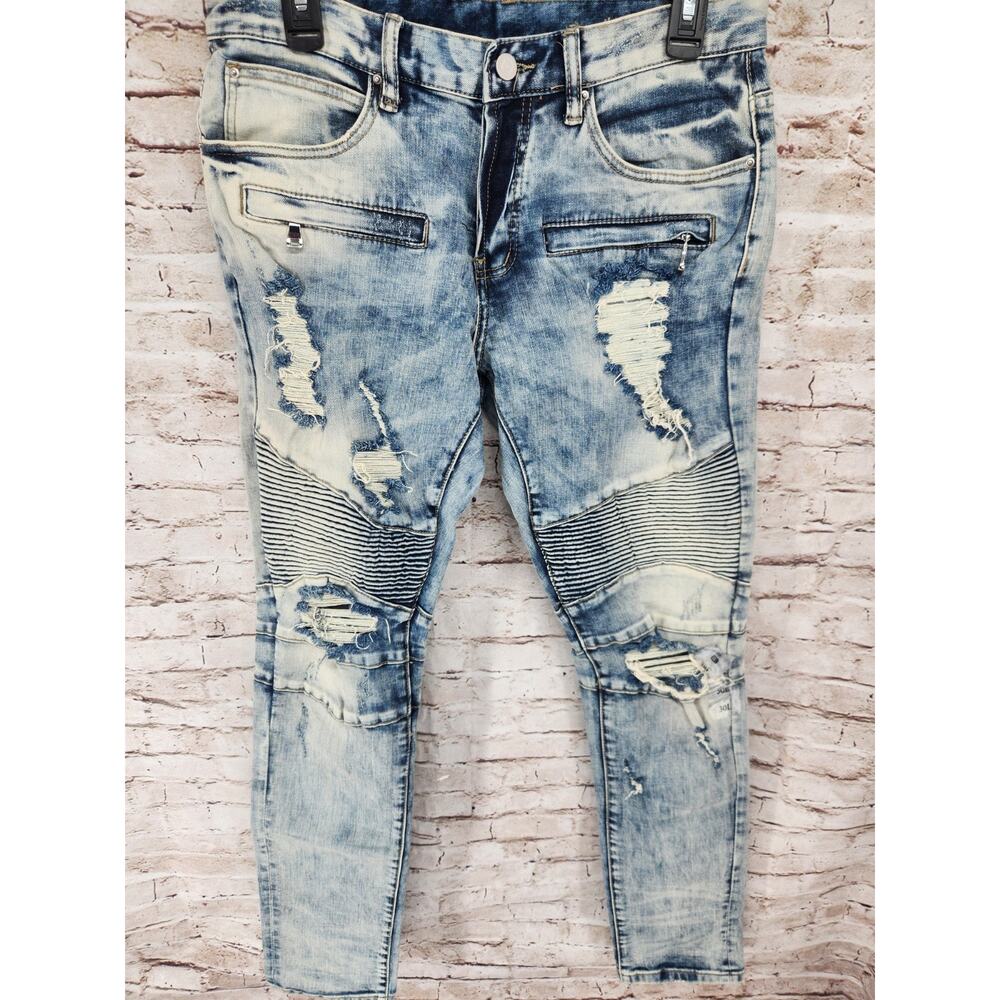 Men's Dope Jeans Size 30 Long NEW Distressed Acid Wash Biker Jeans